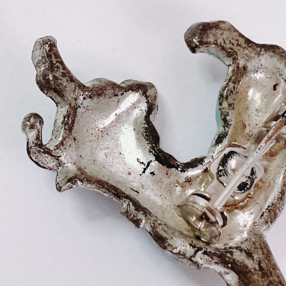 Vintage 1940s Blue Enamel Deer Pin Pot Metal Kitschy Novelty Figural Brooch - Picture 10 of 11
